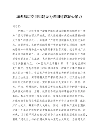 加强基层党组织建设 为强国建设凝心聚力