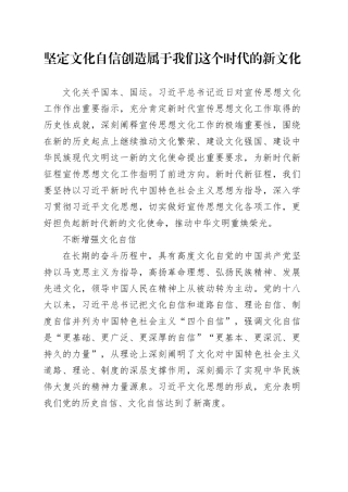坚定文化自信 创造属于我们这个时代的新文化