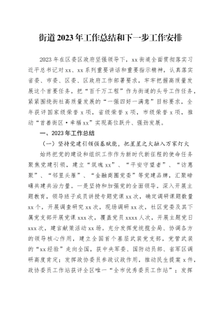街道2023年工作总结和下一步工作安排（20231211）