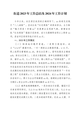 街道2023年工作总结及2024年工作计划（20240109）