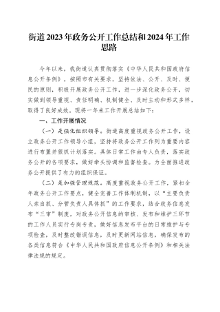 街道2023年政务公开工作总结和2024年工作思路（20231218）