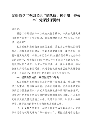 街道党工委副书记“抓队伍、抓组织、提效率”党课授课提纲