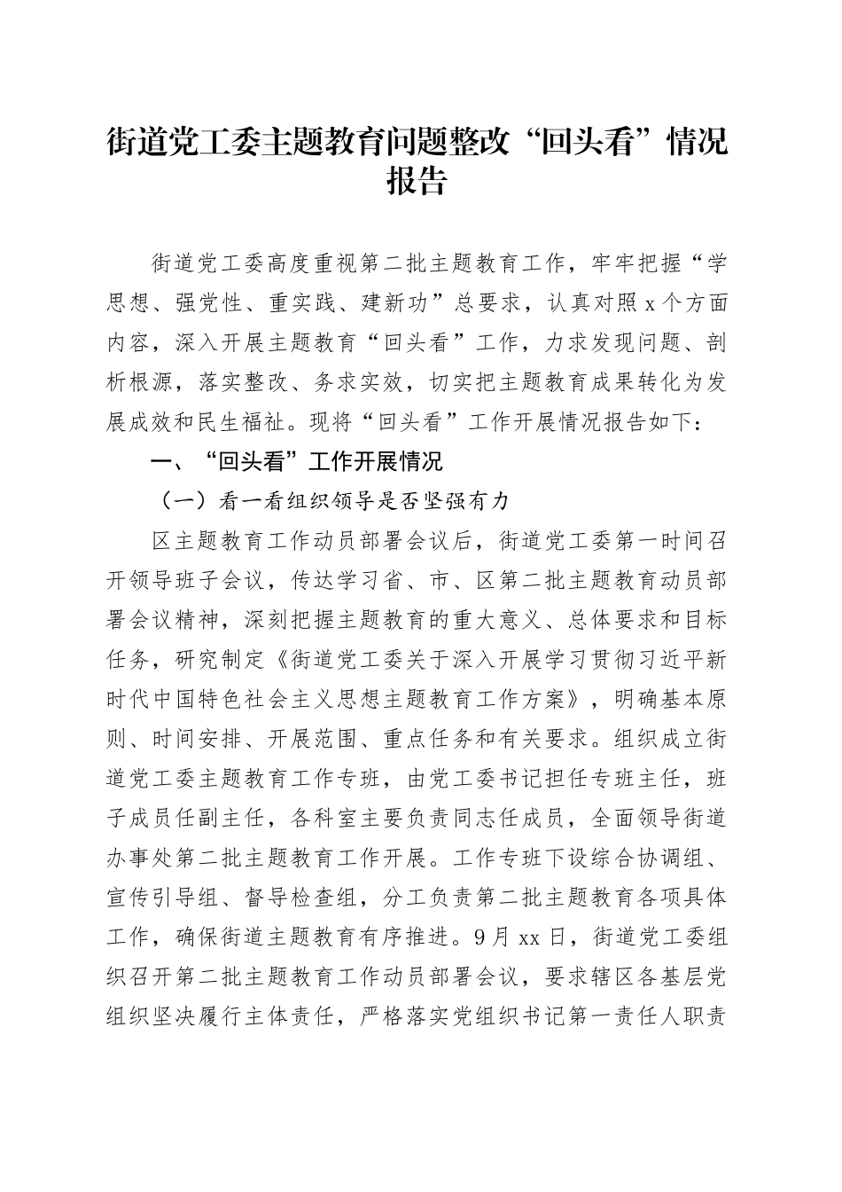 街道党工委主题教育问题整改“回头看”情况报告_第1页