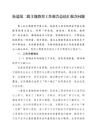 街道第二批主题教育工作报告总结汇报含问题