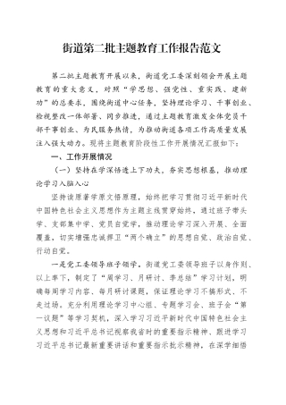 街道第二批主题教育工作报告总结汇报含问题20231106