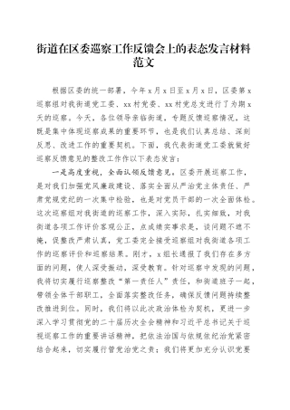 街道在巡察工作反馈会上的表态发言材料231227