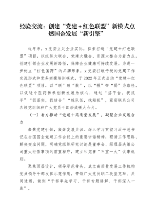 经验交流：创建“党建＋红色联盟”新模式点燃国企发展“新引擎”