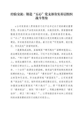 经验交流：锻造“五心”党支部 夯实基层组织战斗堡垒