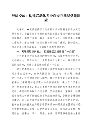 经验交流：构建联动体系    全面提升基层党建质效