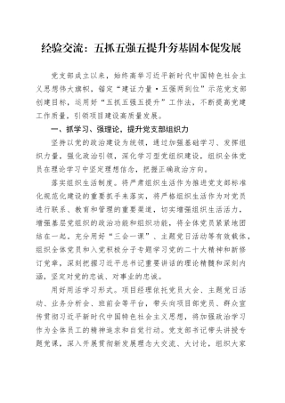 经验交流：五抓五强五提升 夯基固本促发展