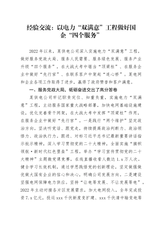 经验交流：以电力“双满意”工程做好国企“四个服务”