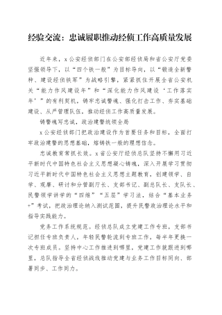 经验交流：忠诚履职推动经侦工作高质量发展