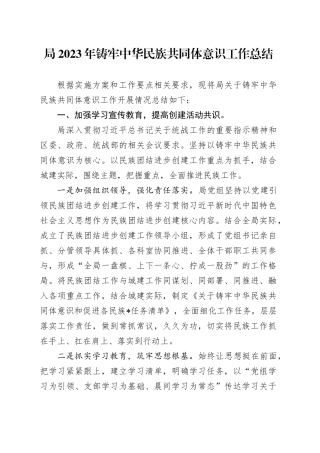 局2023年铸牢中华民族共同体意识工作总结