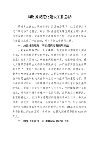 局财务规范化建设工作总结