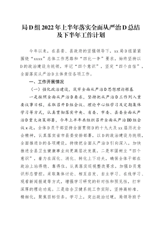 局党组XX年上半年落实全面从严治党总结及下半年工作计划