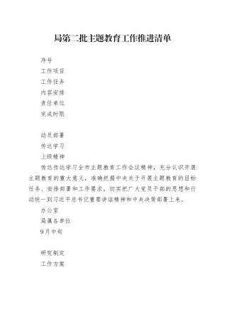 局第二批主题教育工作推进清单