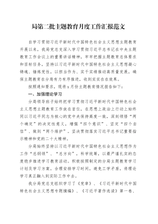 局第二批主题教育月度工作汇报总结报告
