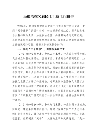 局根治拖欠农民工工资工作报告