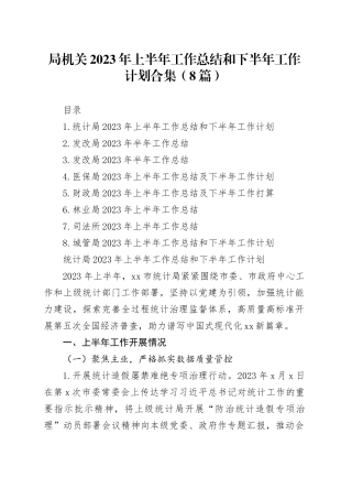 局机关2023年上半年工作总结和下半年工作计划合集（8篇）