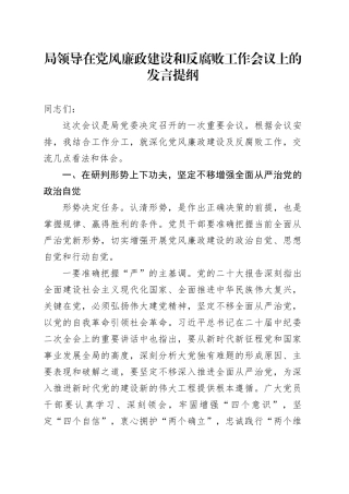 局领导在党风廉政建设和反腐败工作会议上的发言提纲