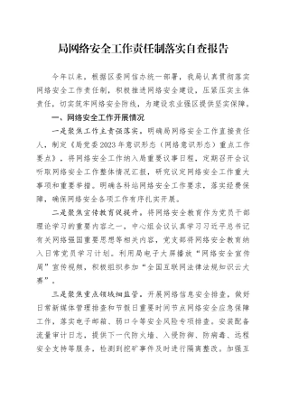 局网络安全工作责任制落实自查报告