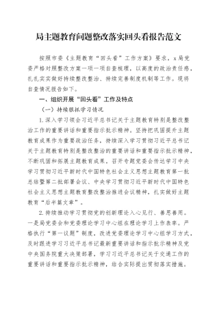 局主题教育问题整改落实回头看报告工作汇报总结第二批次
