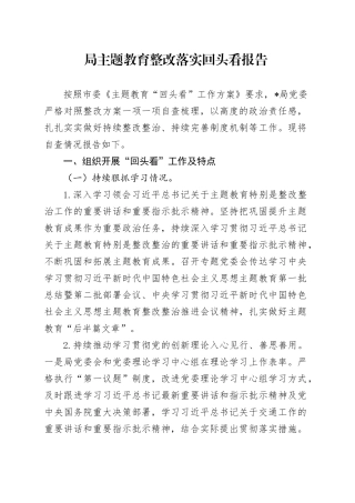局主题教育整改落实回头看报告
