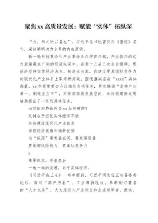 聚焦XX高质量发展：赋能“实体”拓纵深