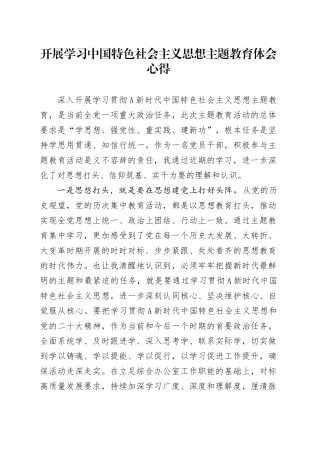 开展学习中国特色社会主义思想主题教育体会心得