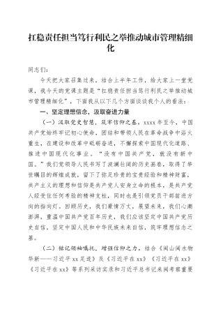 扛稳责任担当 笃行利民之举 推动城市管理精细化