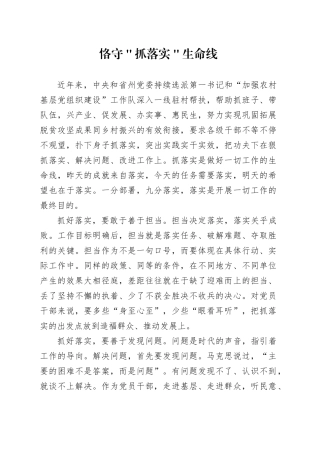 恪守＂抓落实＂生命线