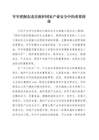 牢牢把握东北在维护国家产业安全中的重要使命