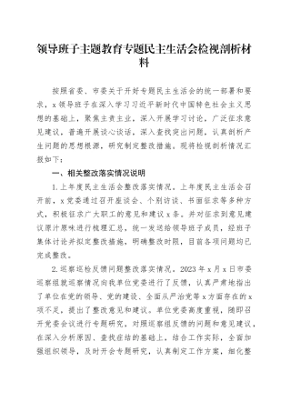 领导班子主题教育专题民主生活会检视剖析材料