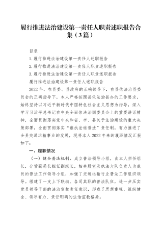 履行推进法治建设第一责任人职责述职报告合集（3篇）