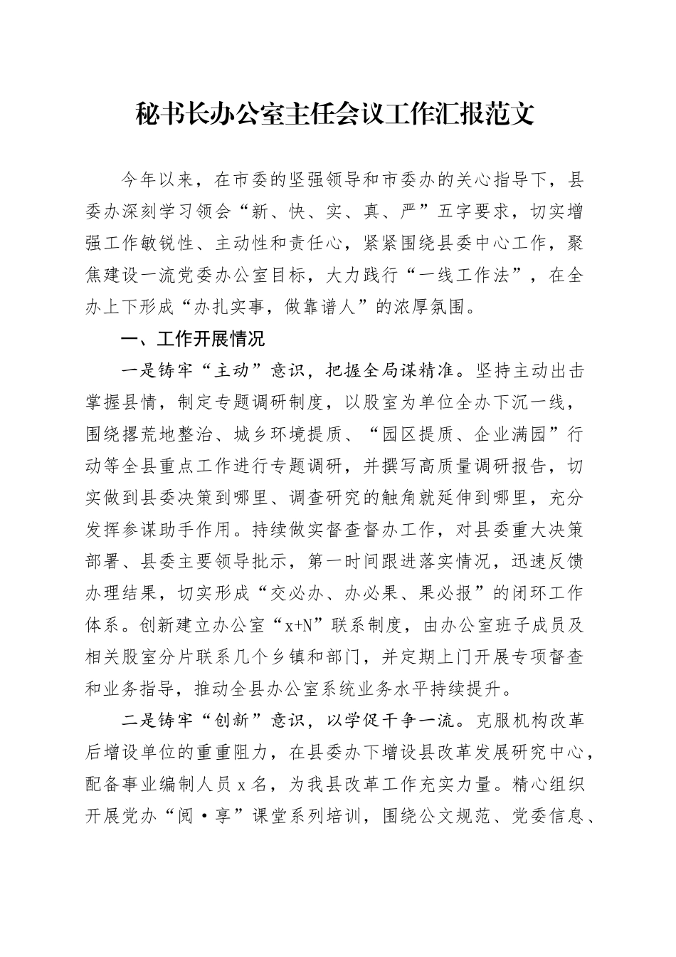 秘书长办公室主任会议工作汇报问题建议总结报告_第1页