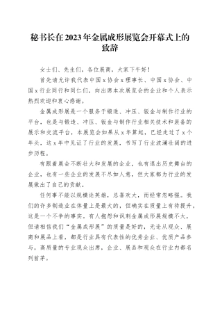 秘书长在2023年金属成形展览会开幕式上的致辞