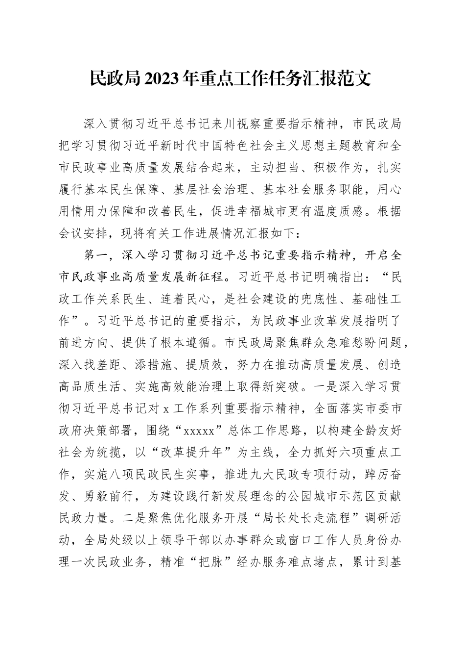 民政局2023年重点工作任务汇报总结报告231204_第1页