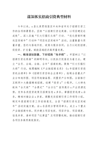 谋深抓实招商引资典型材料