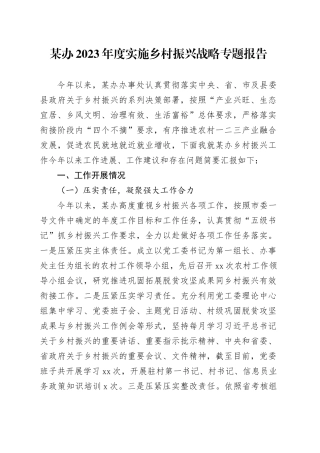 某办2023年度实施乡村振兴战略专题报告
