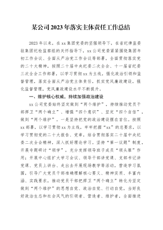 某公司2023年落实主体责任工作总结