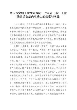 某国企党建工作经验做法：“四轮一带”工作法激活支部内生动力的探索与实践