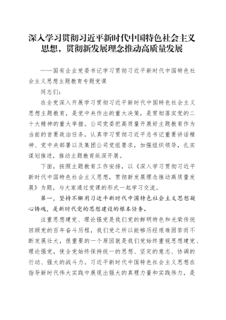 某国有企业党委书记学习贯彻习近平新时代中国特色社会主义思想主题教育专题党课