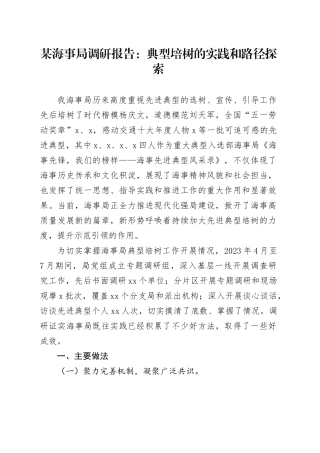 某海事局调研报告：典型培树的实践和路径探索