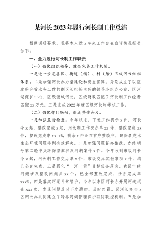 某河长2023年履行河长制工作总结