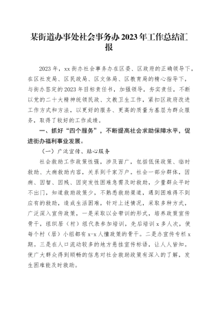 某街道办事处社会事务办2023年工作总结汇报