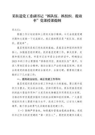 某街道党工委副书记“抓队伍、抓组织、提效率”党课授课提纲