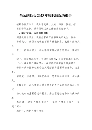 某某副县长2023年履职情况的报告