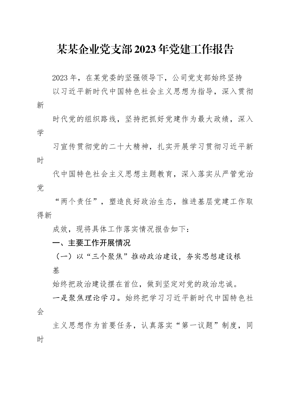 某某企业党支部2023年党建工作报告_第1页