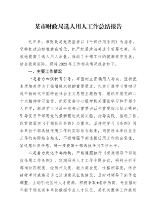 某市财政局选人用人工作总结报告