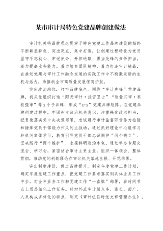 某市审计局特色党建品牌创建做法